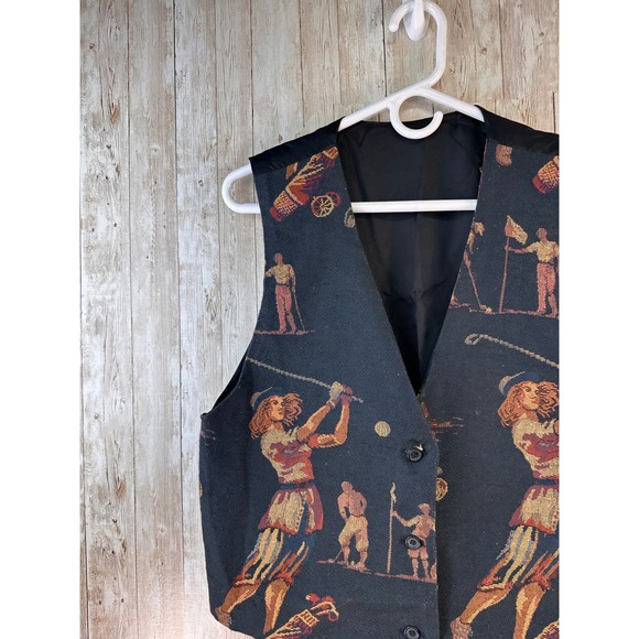 Vintage Tapestry Golf Vest Women's SizeMedium Black Rust Gold V Neck USA 90s - Picture 3 of 6